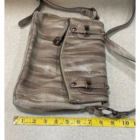 B Makowsky Leather Snake Skin Pattern Medium Crossbody Bag Purse - Picture 15 of 16